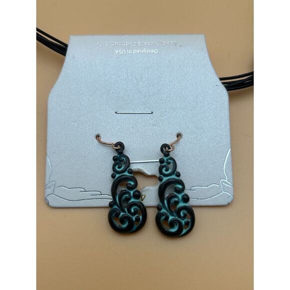 14” Teal and Black Scrollwork Necklace and Earring Set - Picture 4 of 4